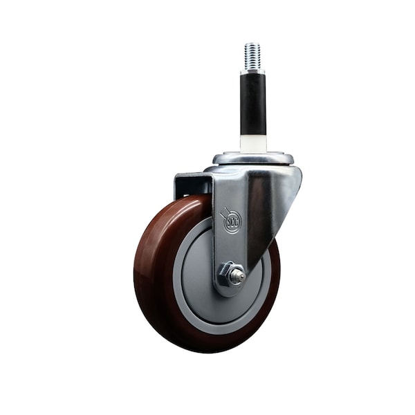 4'' SS Maroon Poly Wheel Swivel 7/8'' Expanding Stem Caster